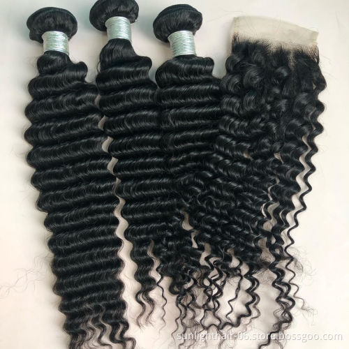 Sunlight 100% bresilienne cheveux humain extensions de cheveux kinky curly bundles with frontal closure cheveux humain